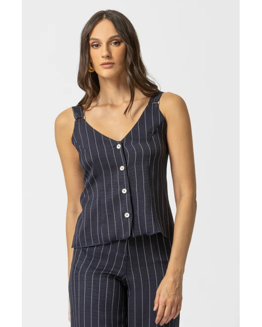 Ριγέ Γιλέκο Μπλε