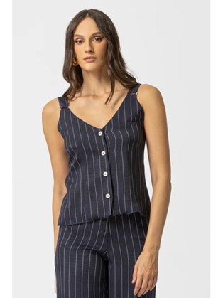 Ριγέ Γιλέκο Μπλε