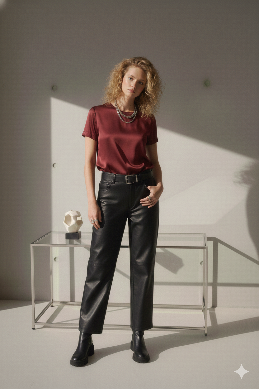 Σατέν Μπλούζα Μπορντό με Κοντό Μανίκι