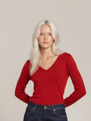 Πλεκτό Πουλόβερ με Βε Κόκκινο