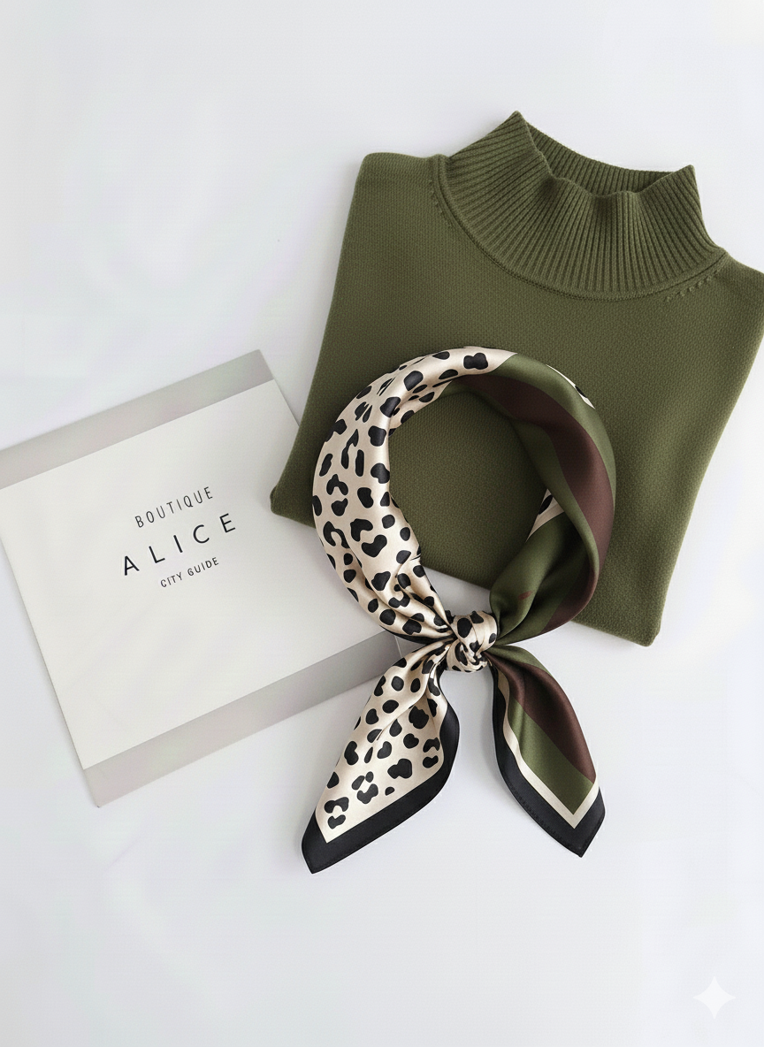 Σατέν Φουλάρι με Abstract Animal Σχέδιο σε Γήινους Τόνους