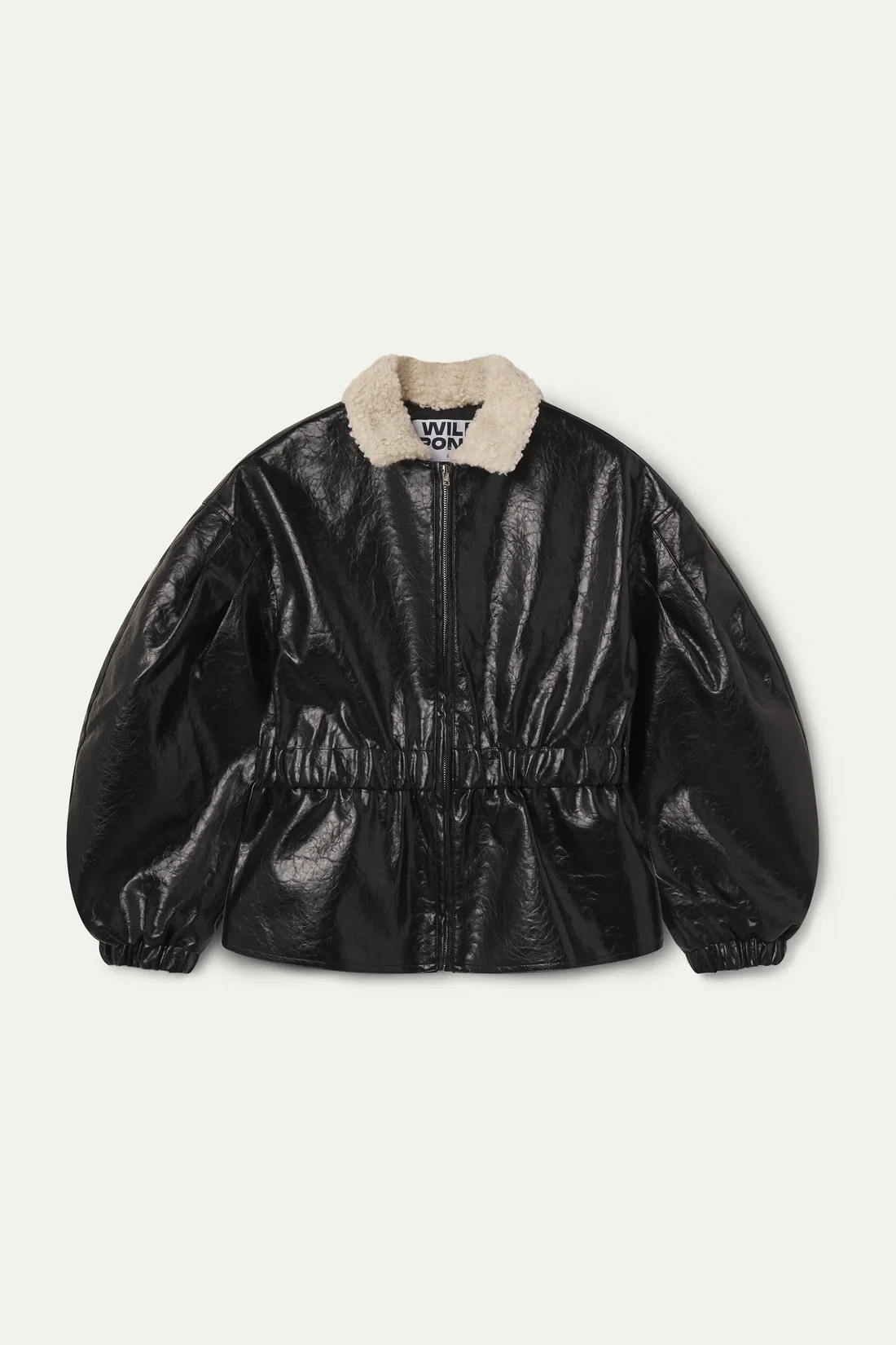 Wild Pony Μαύρο Faux Leather Jacket με Teddy Γιακά