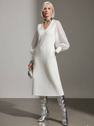 Λευκό Φόρεμα με διαφάνεια στο μανίκι