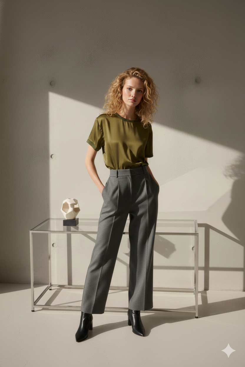 Σατινέ Χακί Μπλούζα T-Shirt