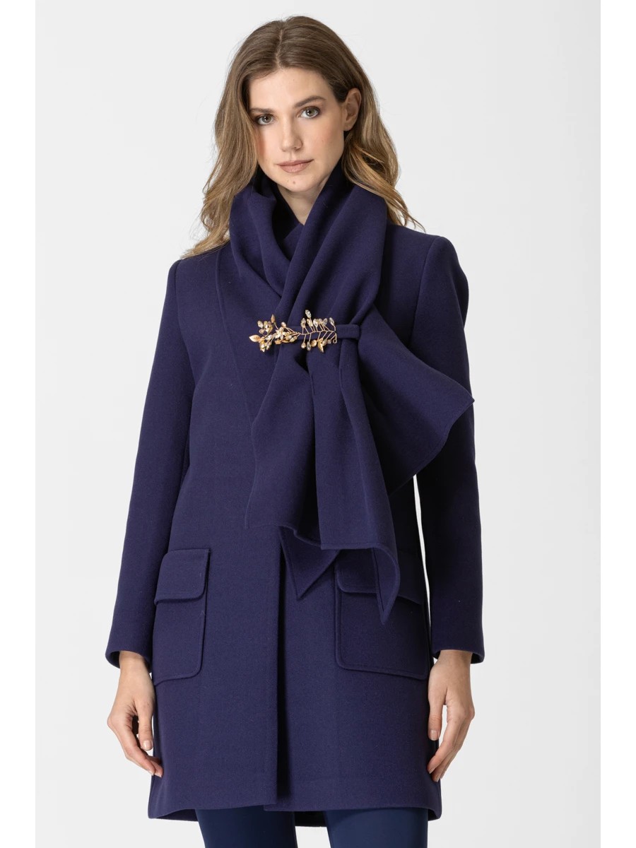 Παλτό Ζακέτα Μπλε με Εσάρπα 
